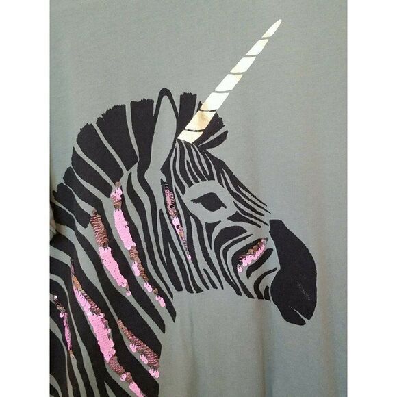 Arizona Jean Co T-Shirt Tee ZEBRA UNICORN Sequin Short Sleeve Womens 3XL - Picture 2 of 4